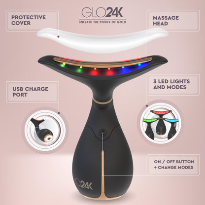 GLO24K Red Light for Face & Neck Beauty Device - 3 in 1 Facial Massager Tool and Neck Care Device for Neckline Care, Face and Neck Massager for Women