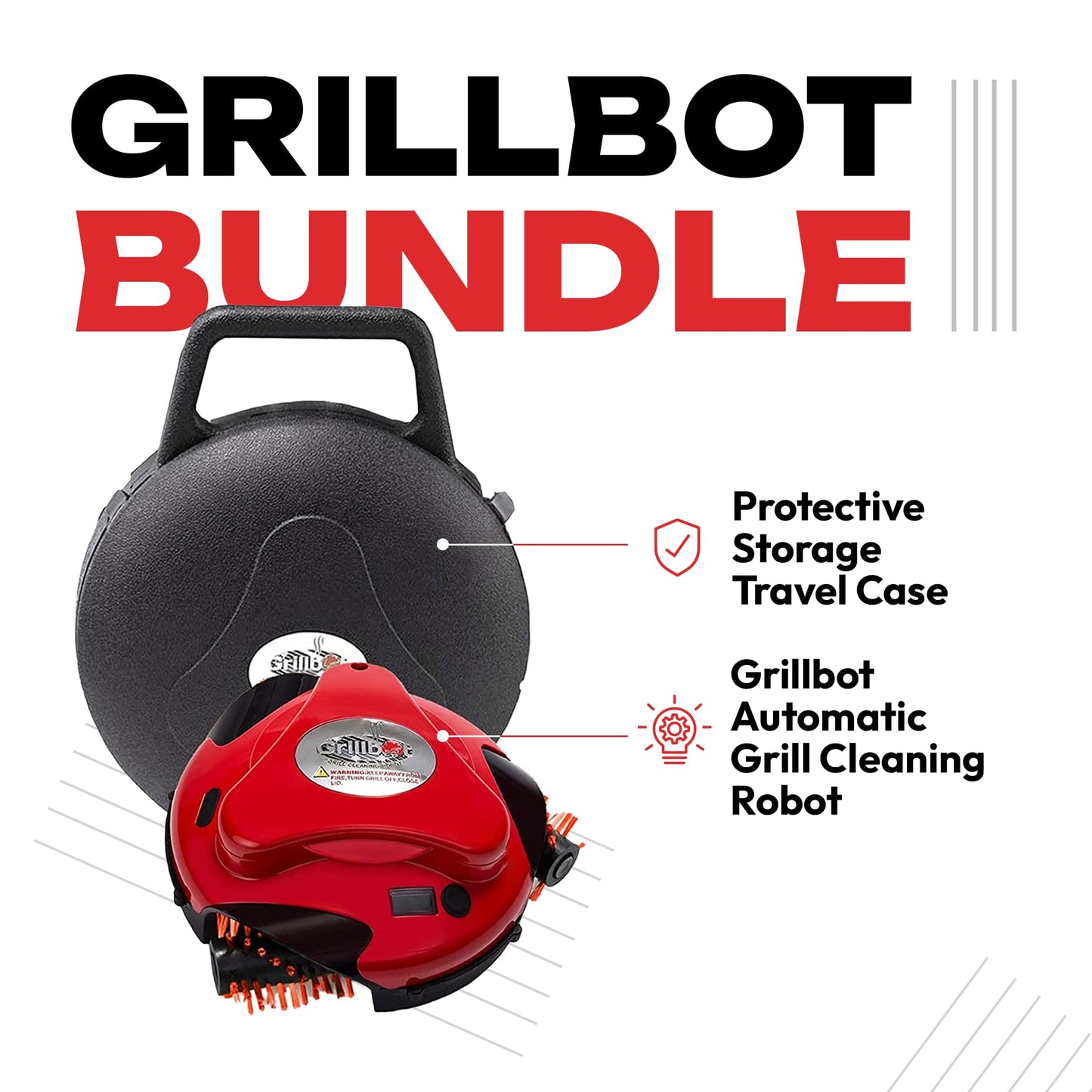 Grillbot Automatic Grill Cleaning Robot with Nylon Brushes, BBQ Grill Cleaner, Grill Brush, Grill Scraper, BBQ Accessories (Red Grillbot + Carry Case)