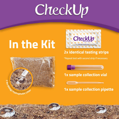 KIT4CAT CheckUp at Home Cat Wellness Test Kit | 2lb Hydrophobic Litter keeps urine on top, 2 Test Strips for The Detection of The 4 Most Common Health Indicators - pH, Protein, Glucose, Blood in urine