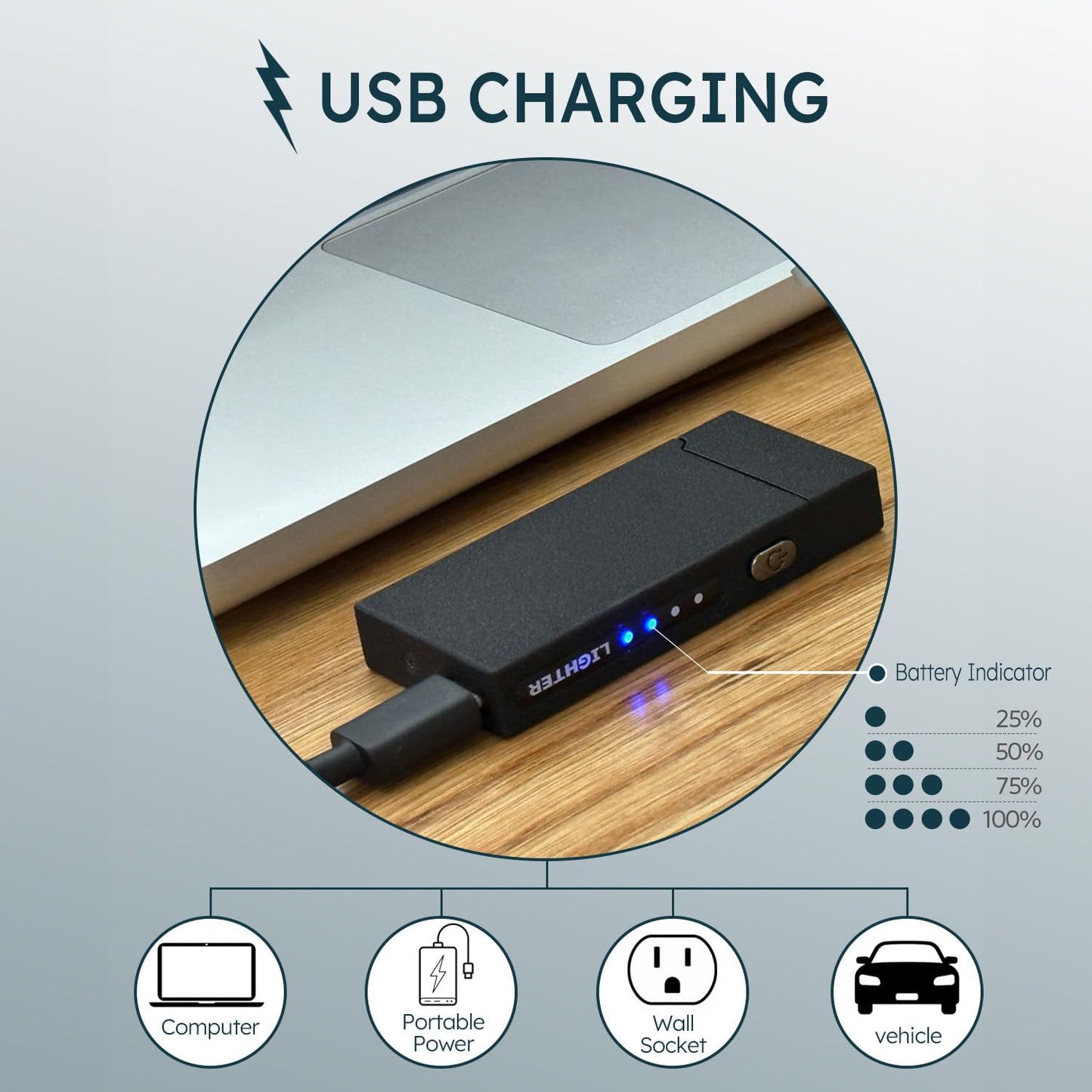 Lighter - Electric Lighter Windproof Double ARC Plasma Lighter USB Rechargeable with Battery Indicator - S2000 (Black.2000)