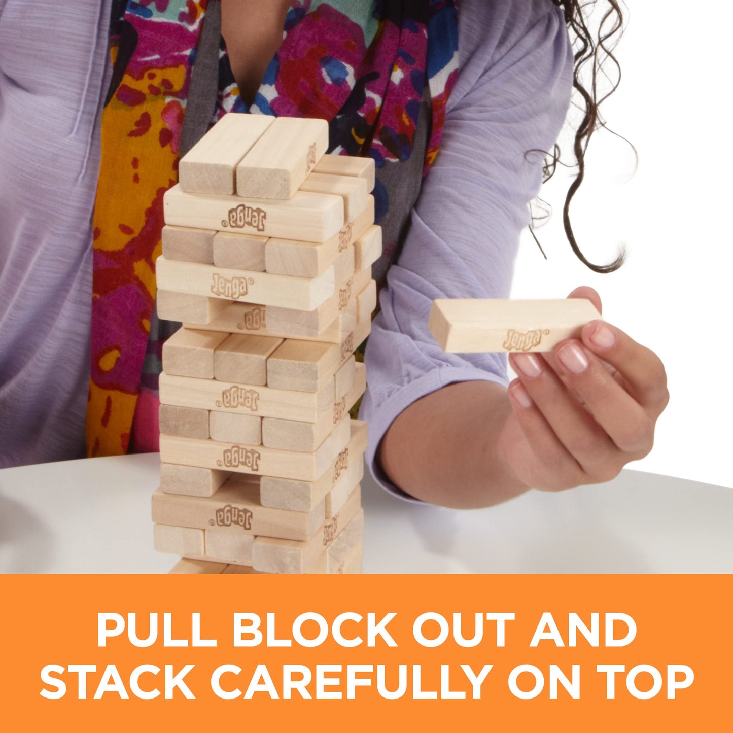 Hasbro Gaming Jenga Wooden Blocks Stacking Tumbling Tower Game | Party Games for Kids & Families | Easter Basket Stuffers | Ages 6+ (Amazon Exclusive)