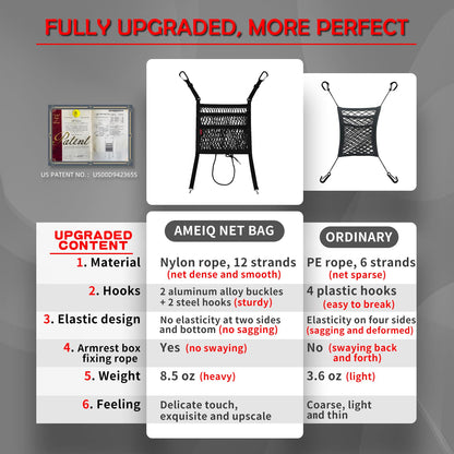 AMEIQ Car Accessories, Organizer Storage Between Front Seats, Purse Handbag Holder of 3 Layers Mesh Net Pocket Bag, Backseat Dog Pet Barrier, Patented