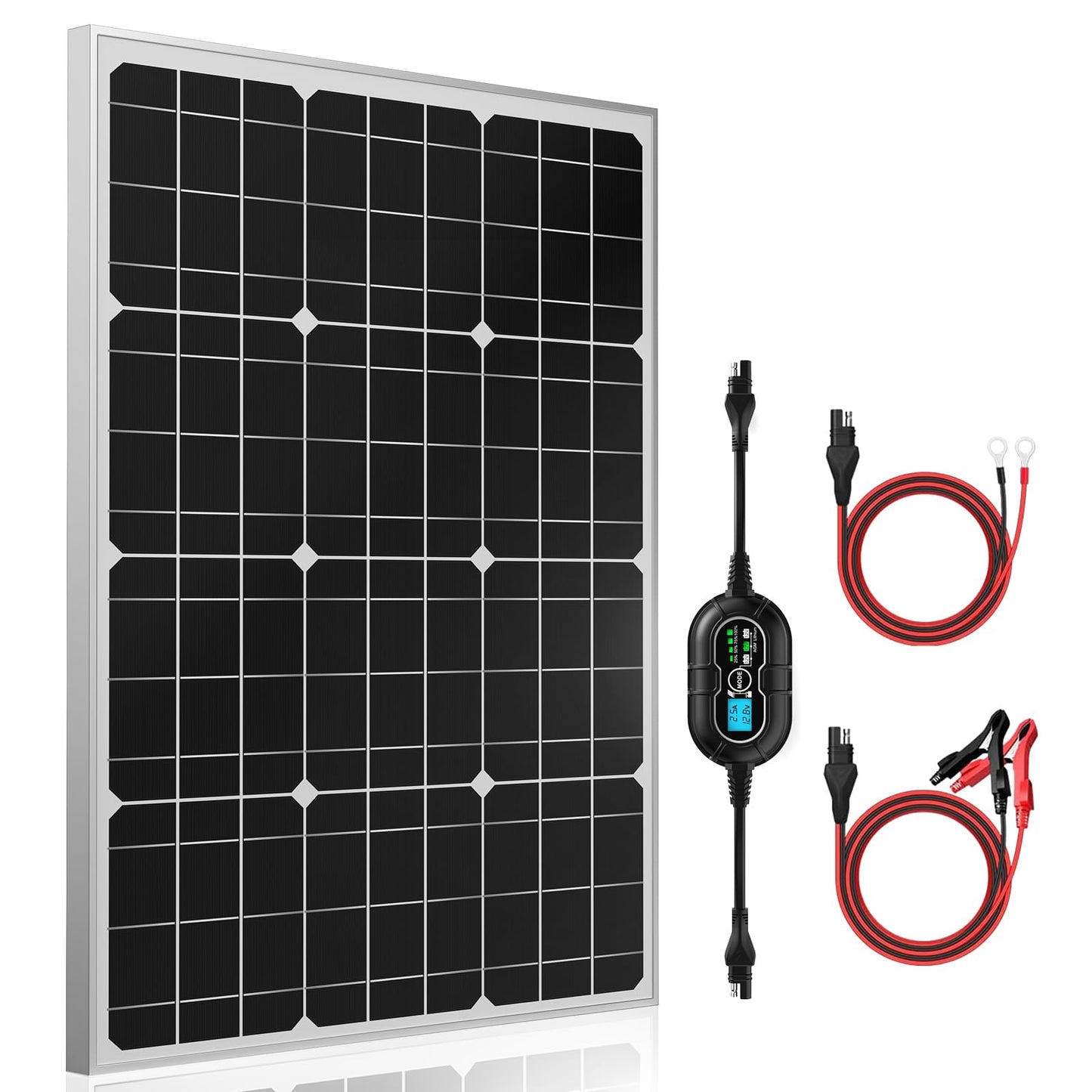 SUNER POWER 12V Solar Panel Kit 50W, High Efficiency 50 Watt Solar Panel + Ultra-Smart 10A MPPT Charge Controller, Solar Battery Trickle Charger Maintainer for Boat Car RV Motorcycle Marine Automotive