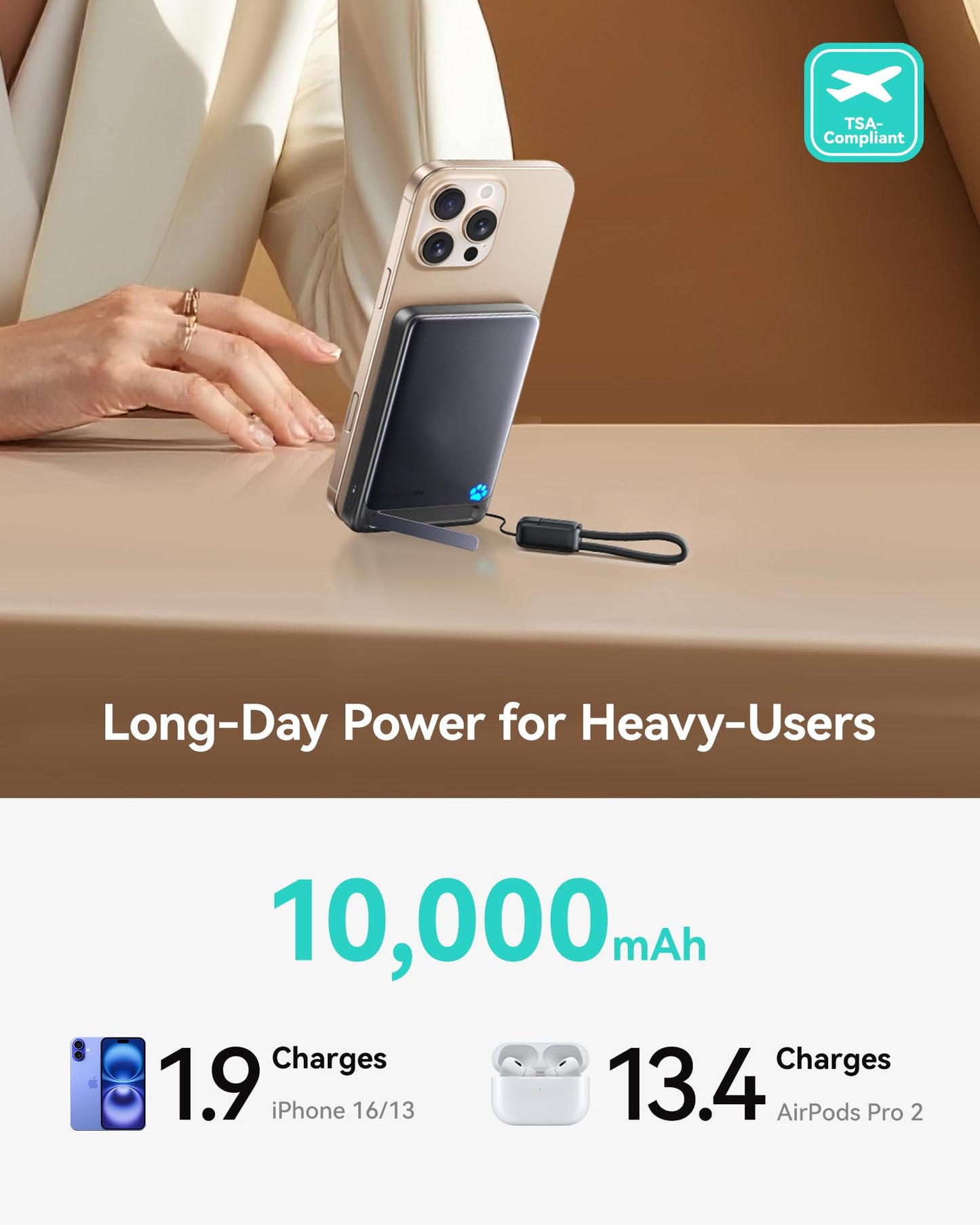 INIU for MagSafe Portable Charger, Qi2 Certified, Slimmest 45W 10000mAh Magnetic Power Bank, with USB C Cable & Stand, Fast Charging MagSafe Compatible Battery Pack for iPhone 16 15 14 13 12 Only