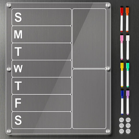 Acrylic Magnetic Menu Board for Kitchen, Large Weekly Meal Planner for Fridge, Clear Refrigerator Planning Board with 8 Color Markers, Dry Erase Board for Grocery/Shopping/to Do List -14.5''*11.5''