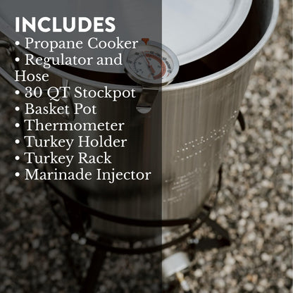 GasOne 30QT Turkey Fryer Set and Seafood Boil with Propane Gas Burner, Perforated Basket – Perfect Outdoor Cooker for Crawfish, Crab, Shrimp, Lobster, and Frying – Complete Outdoor Cooking Kit