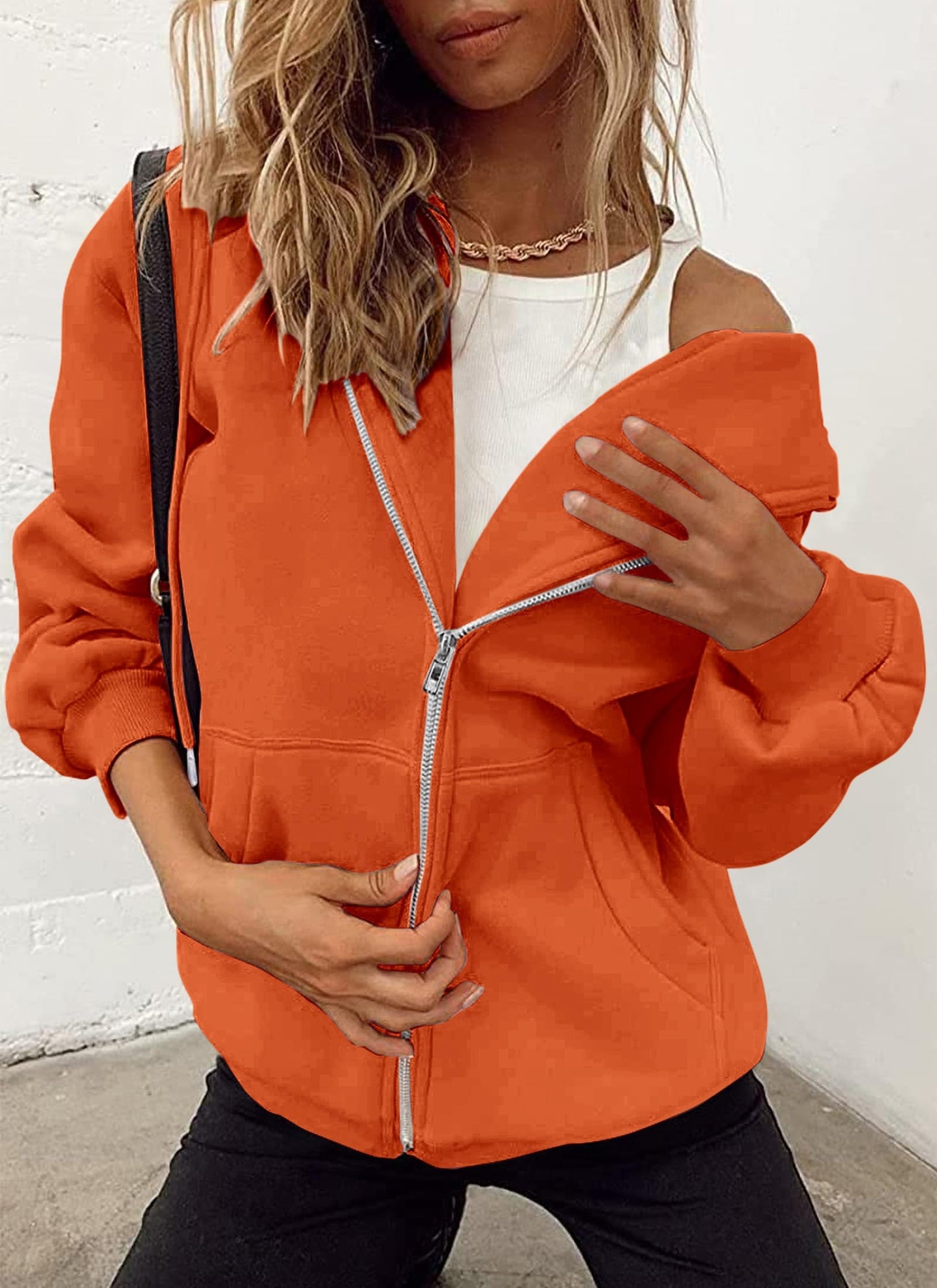 PRETTYGARDEN Women's 2025 Zip Up Y2K Hoodies Casual Long Sleeve Sweatshirts Fall Spring Track Jackets with Pockets (Orange,X-Large)