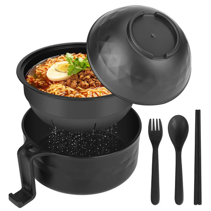 Ramen Bowl Set, Ramen Cooker 33 oz, Ramen Bowls with Chopsticks and Spoon, Microwave Pasta Cooker, College Dorm Essentials for Girls Guys (Black)
