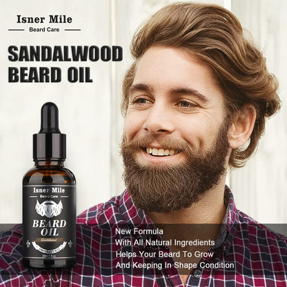 Isner Mile Beard Grooming Kit for Men Care: Trimming Sets with Beard Wash/Shampoo - Oil - Balm - Brush - Comb - Scissors & Storage Bag, Valentines Birthday Fathers Gifts for Dad Men Husband Boyfriend