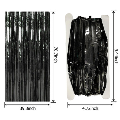 2 Pack Foil Curtain Backdrop Black Metallic Tinsel Foil Fringe Curtains Photo Booth Props for Birthday Wedding Engagement Baby Shower Bachelorette Christmas Holiday Celebration Party Decorations