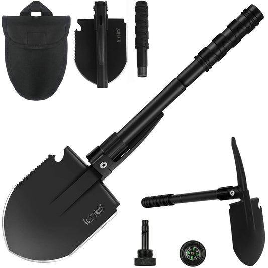 iunio Folding Survival Shovel, Military-Grade Entrenching Tool, Collapsible Emergency Shovel for Disaster Recovery,Car Emergency, Multi-Tool Spade with Pickaxe,Camping,Trenching,Hiking,Gardening