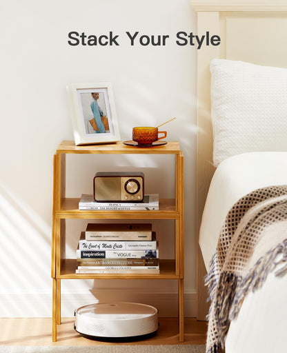 Pipishell Bamboo Stackable End Tables, Wood Living Room Nightstand, Bedside Tables for Bedroom Storage, Set of 2