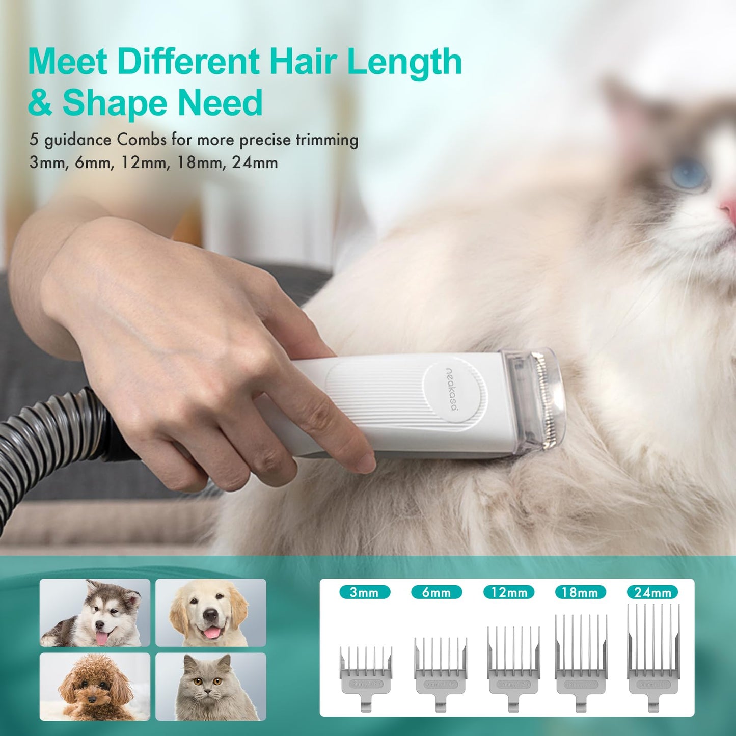 neabot Neakasa P1 Pro Pet Grooming Kit & Vacuum Suction 99% Pet Hair, Professional Clippers with 5 Proven Grooming Tools for Dogs Cats and Other Animals