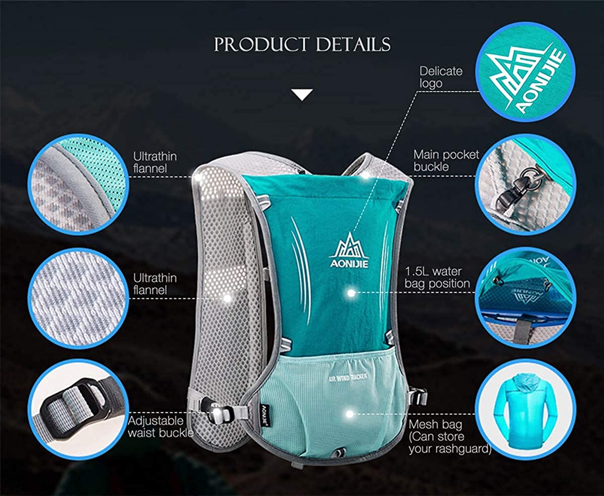 Win.Deeper 5L Lightweight Running Backpack Outdoor Sports Trail Racing Marathon Hiking Fitness Bag Hydration Vest Pack (Black +1.5L Water Bladder)