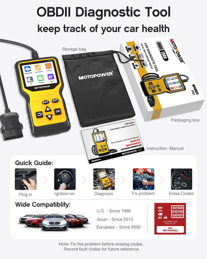MOTOPOWER MP69033 Pro OBD2 Scanner Code Reader Check Engine Fault Light Diagnostic Scan Tool with Battery Tester