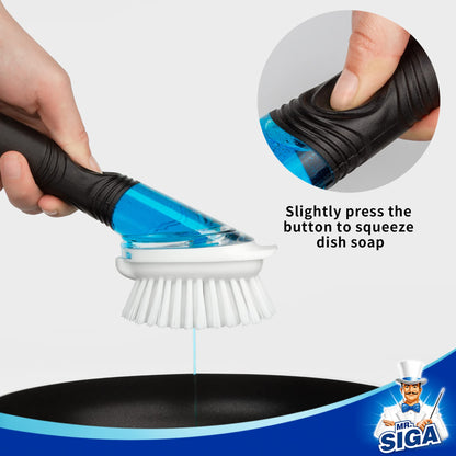 MR.SIGA Soap Dispensing Dish Brush, Kitchen Brush for Pot Pan Sink Cleaning, Black