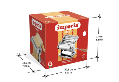 Imperia Pasta Maker Machine- 100% Made in Italy, Heavy Duty Steel Construction, Easy Lock Dial, Wood Grip Handle & Cleaning Brush- Fresh Homemade Italian Spaghetti Fettuccine or Lasagna (Classic Line)
