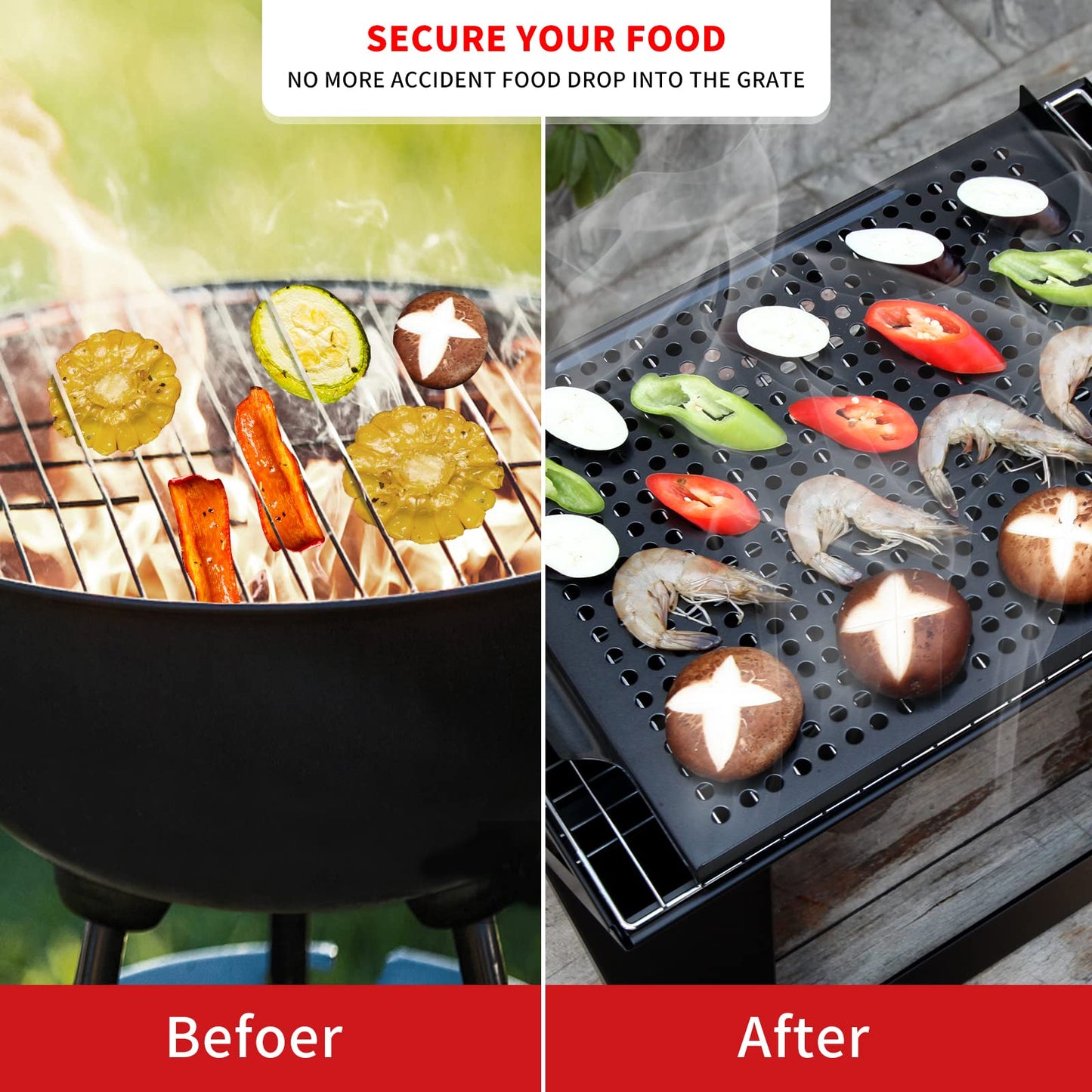 MEHE Vegetable Grill Basket,Nonstick Grill Pan 14.6 "x11.4 Thicken Grilling Topper BBQ Accessory for Grilling Veggie, Fish, Shrimp, Meat, Camping Cookware (No Hand)