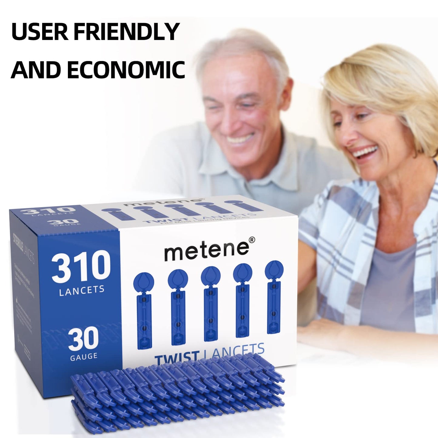 Metene Twist Top Lancets for Lancing Devices, 310 Count, 30 Gauge Lancets for Blood Sugar Test, Diabetic Lancets, Blue