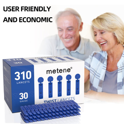 Metene Twist Top Lancets for Lancing Devices, 310 Count, 30 Gauge Lancets for Blood Sugar Test, Diabetic Lancets, Blue