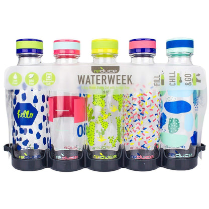Reduce WaterWeek Reusable Water Bottle Set, 20oz – Plastic Reusable Water Bottle Set of 5, Plus Fridge Tray – BPA-Free, Leak Proof Twist Off Cap – Bliss