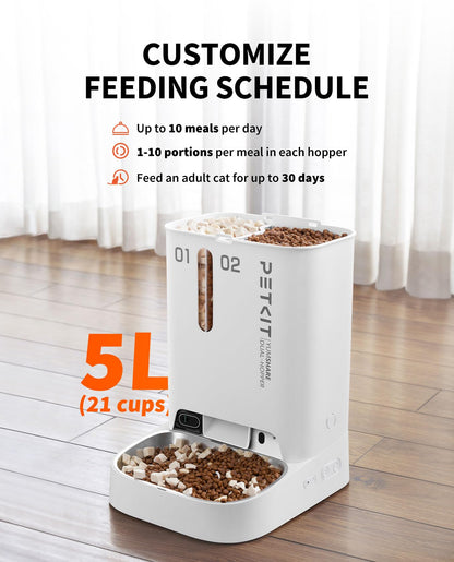 PETKIT Automatic Cat Dog Feeder with Camera, AI-Powered Motion Capturing, 1080P HD Video with Night Vision, 2.4G WiFi Pet Feeder with 2-Way Audio, Dual Hopper Pet Food Dispenser with Desiccant