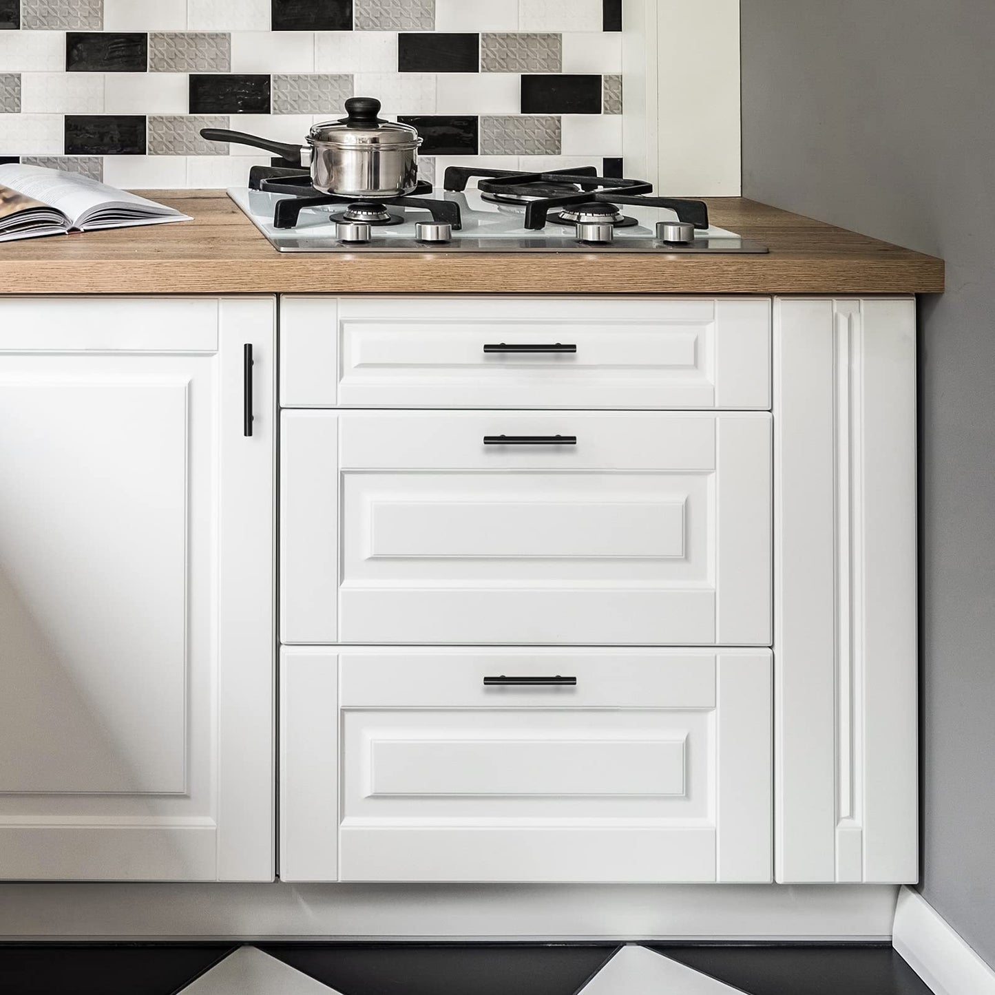 Ravinte 30 Pack 6 inch Cabinet Pulls Matte Black Stainless Steel Kitchen Drawer Pulls Cupboard Handles Cabinet Handles 3.75” Hole Center