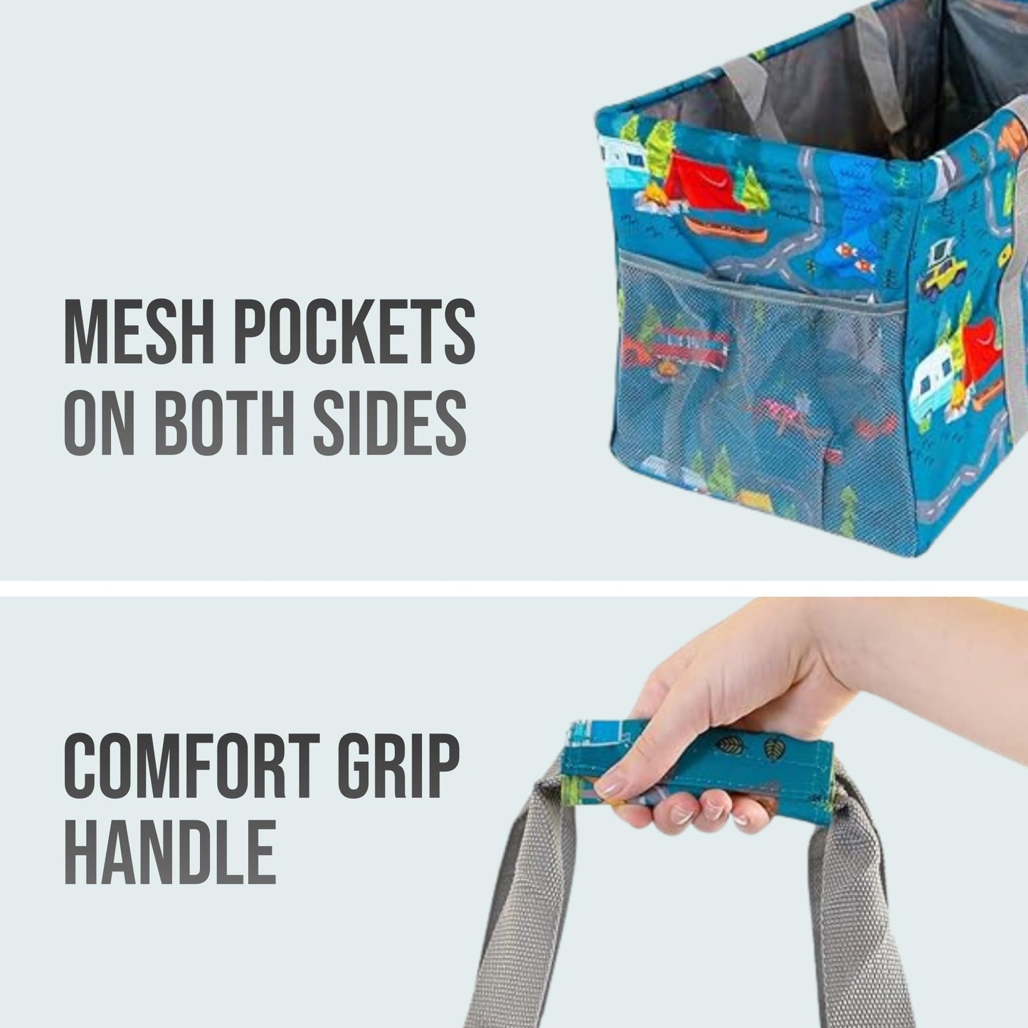 Lucazzi Extra Large Utility Tote Bag - Oversized Collapsible Reusable Wire Frame Rectangular Canvas Basket With Two Exterior Pockets For Beach, Pool, Laundry, Car Trunk, Storage - Camping