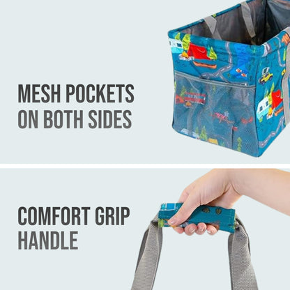 Lucazzi Extra Large Utility Tote Bag - Oversized Collapsible Reusable Wire Frame Rectangular Canvas Basket With Two Exterior Pockets For Beach, Pool, Laundry, Car Trunk, Storage - Camping