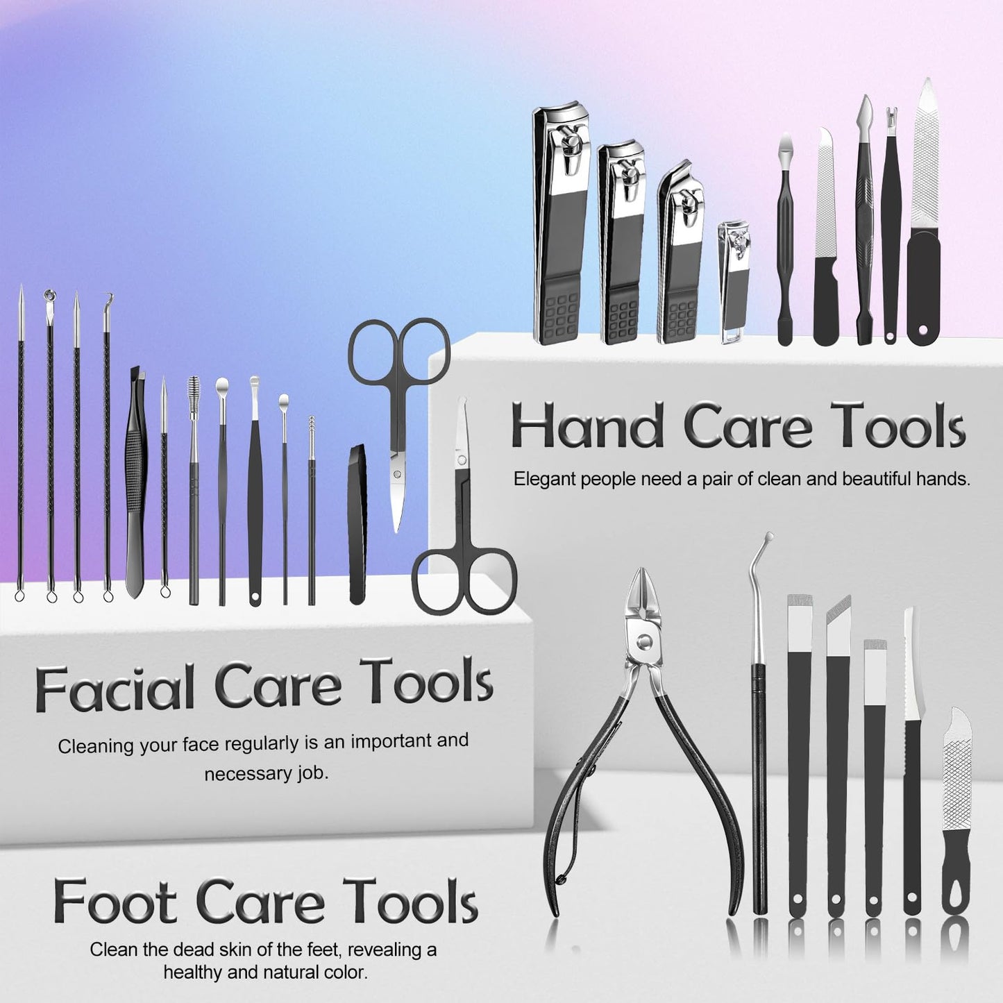 Manicure kit Personal Care Mens Grooming Kit, 30 in 1 Professional Nails Kit Pedicure Kit, Nail Clippers for Men and Beauty Tool Portable Set, with Luxurious Travel Case (Black)