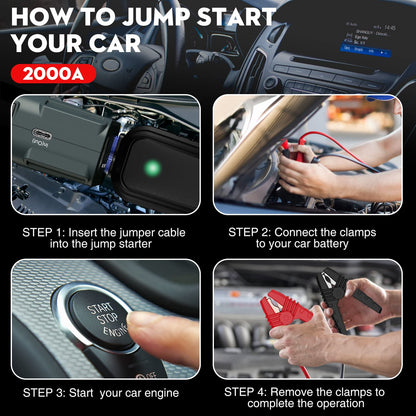 NEXPOW 2000A Peak Car Jump Starter with USB Quick Charge 3.0 (Up to 7.0L Gas or 6.5L Diesel Engine), 12V Portable Jump Box, Battery Booster with Built-in LED Light