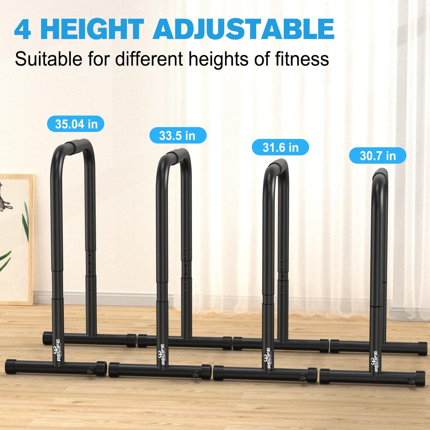 RELIFE REBUILD YOUR LIFE Dip bars &Dip Station Functional Heavy Duty Dip Stands Fitness Workout Dip bar Station Stabilizer Parallette Push Up Stand (Black)