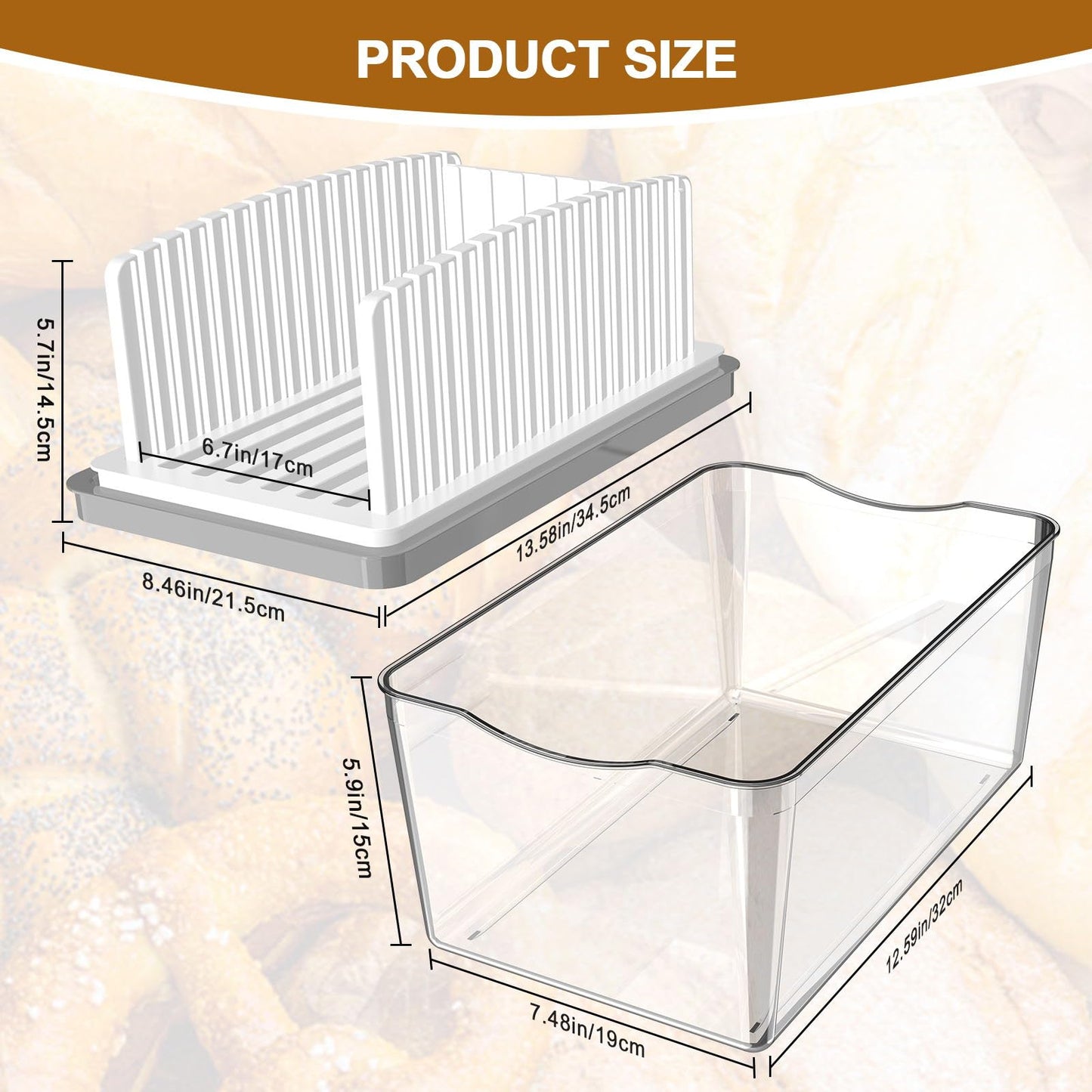 Kiss Core Upgrade Bread Slicer for Homemade Bread with Bread Box, Bread Slicing Guide Adjustable Width, Foldable and Compact Cutting Guide with Crumb Tray, Suitability for Homemade Bread, Bagels,Cakes