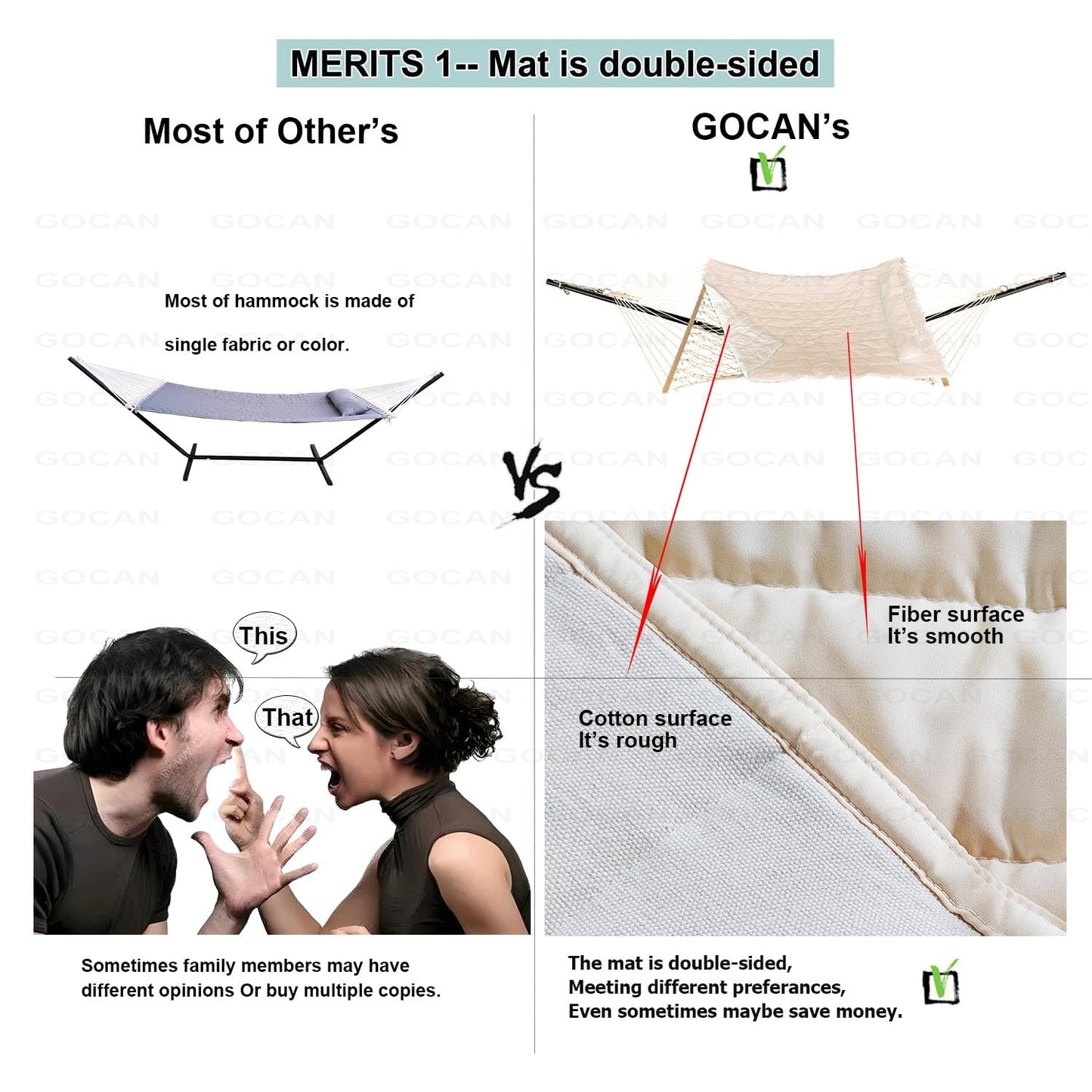 GOCAN Mesh Hammock,Cotton Rope hammocks with Pad Chains Hooks Tree Straps fit Stands from 9' to 15' for Outside Indoor Patio Yard