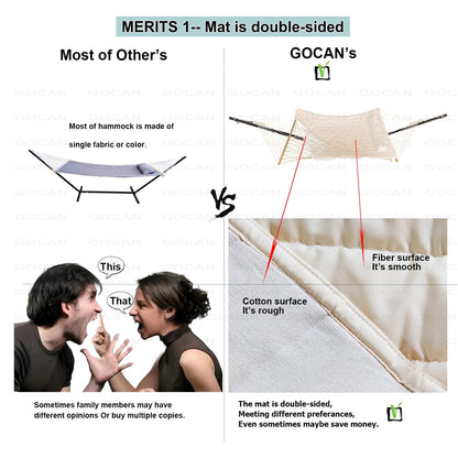 GOCAN Mesh Hammock,Cotton Rope hammocks with Pad Chains Hooks Tree Straps fit Stands from 9' to 15' for Outside Indoor Patio Yard