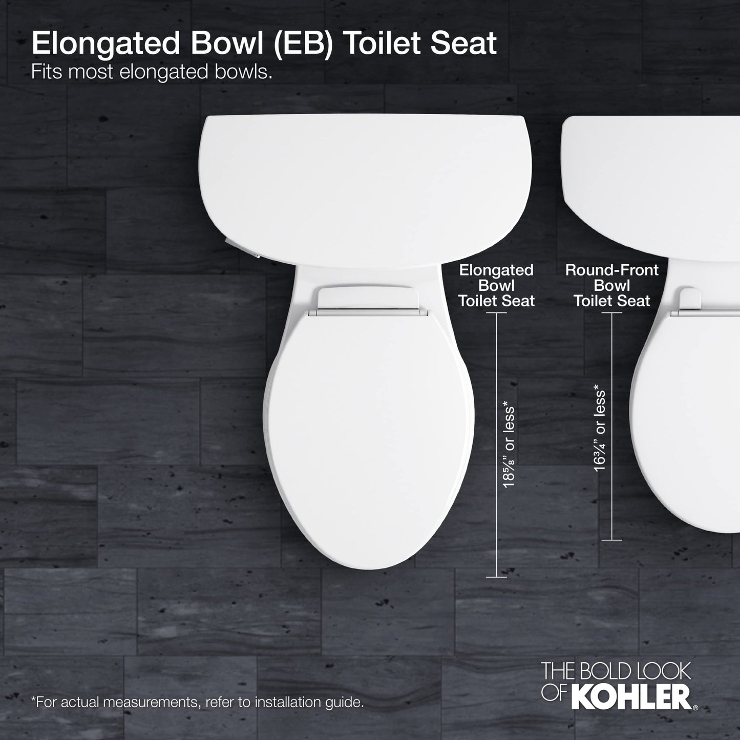 KOHLER K-4636-95 Cachet Elongated, Grip Tight Bumpers, Quiet-Close Release Hinges, Quick-Attached Hardware, No Slam Toilet Seat, Ice Grey