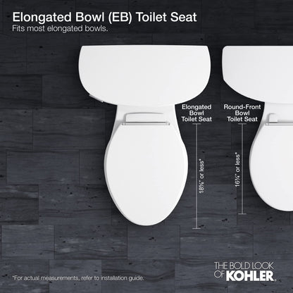 KOHLER K-4636-95 Cachet Elongated, Grip Tight Bumpers, Quiet-Close Release Hinges, Quick-Attached Hardware, No Slam Toilet Seat, Ice Grey