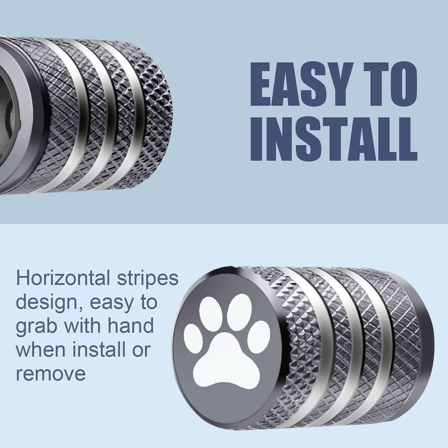 Tire Valve Stem Caps Cover - (12 Pack) Tire Air Caps Metal with Plastic Liner Corrosion Resistant Leak-Proof Dog Paw Print for Car Truck Motorcycle Bike Grey