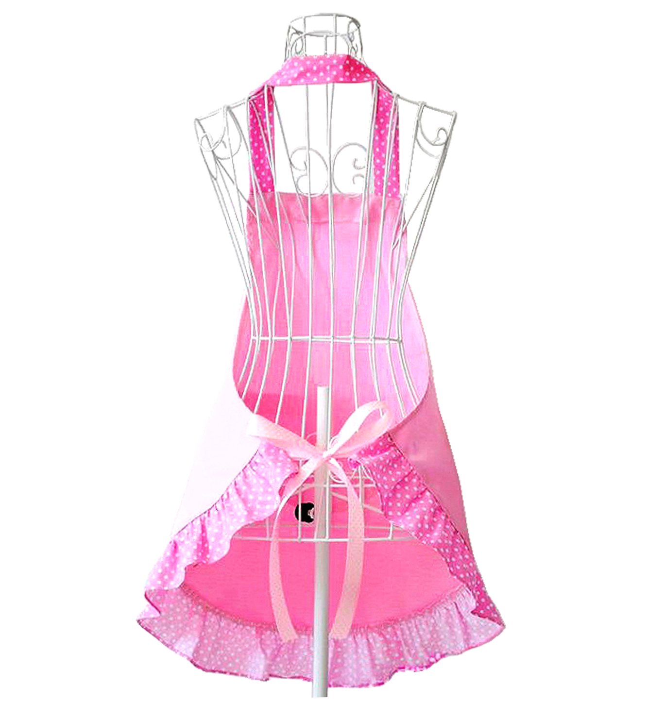 Hyzrz Cute Girls Bowknot Funny Aprons Kitchen Restaurant Cake Aprons with Pocket for Women(Pink)