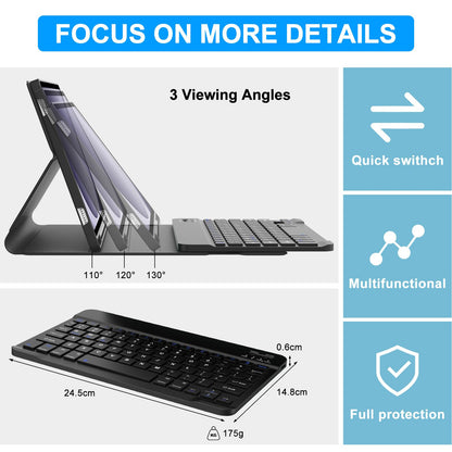 Keyboard Case for Samsung Galaxy Tab A9+ Tablet 11”, Dechatable Keyboard Bluetooth, Smart Cover Galaxy A9 Plus Tablet Case with Keyboard, Leather Folio Case for Tab A9 Plus with Pencil Holder, Black