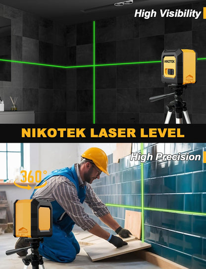 Nikotek Laser Level with Tripod, Self-Leveling Green Beam Horizontal and Vertical Cross-Line Laser for Home Decoration Carrying Pouch, Battery Included