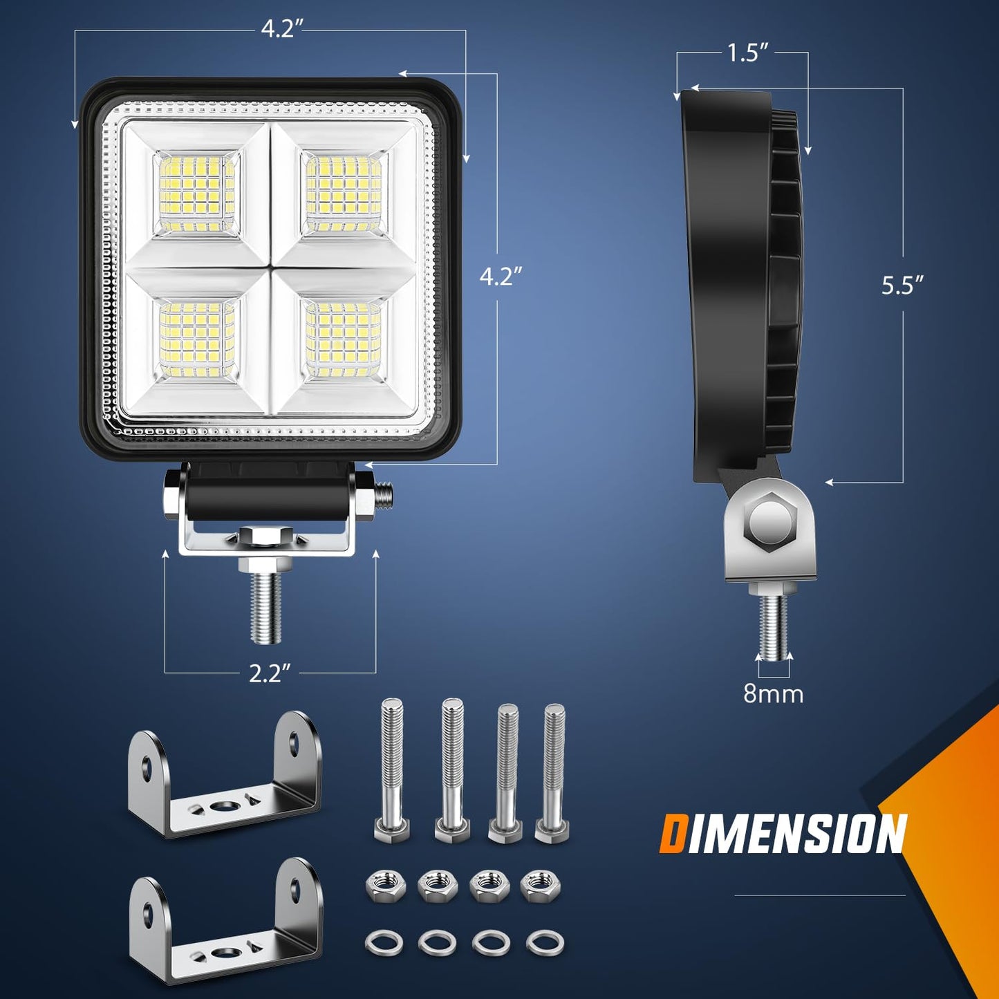 Nilight LED Tractor Lights LED Pods Square 2PCS 4 Inch 64LEDs Flood Bar Fog Driving Work Lighting for Truck Off Road Vehicles ATV UTV Boat