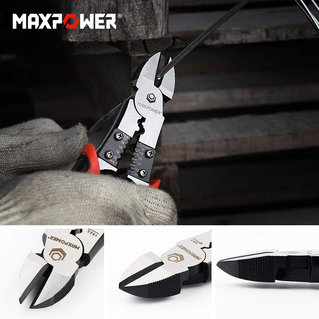MAXPOWER 3-in-1 Multifunctional Pliers Set, Wire Stripper, Crimper, Cutter, Long Nose Pliers, Diagonal Side Cutters, Linesman Plier - 8 inch