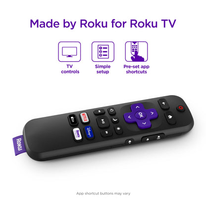 Roku TV Remote Control (Official Manufacturer Product) - Simple Setup, & Pre-Set App Shortcuts - Replacement Remote Compatible with RokuTV Models ONLY (Not Roku Players)