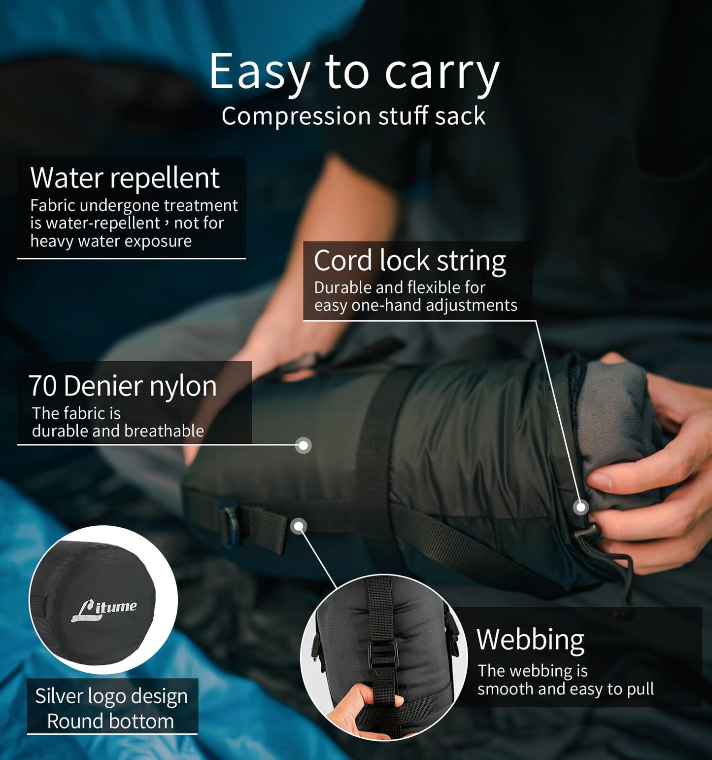 Litume All Season Fleece Sleeping Bag Liner Lightweight Mummy Sleeping Sack for Cold Weather and Winter Backpacking, Camping, Traveling with Drawstring Hood(E629B)