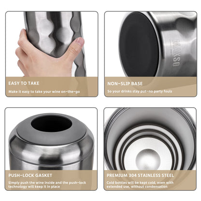 MAXSO Wine Chiller Bucket, Portable 750 ml Champagne & Wine Bottle Cooler Keep Wine & Beverages Cold, Stainless Steel Vacuum Insulated Wine Gifts for Wine Lovers - Silver