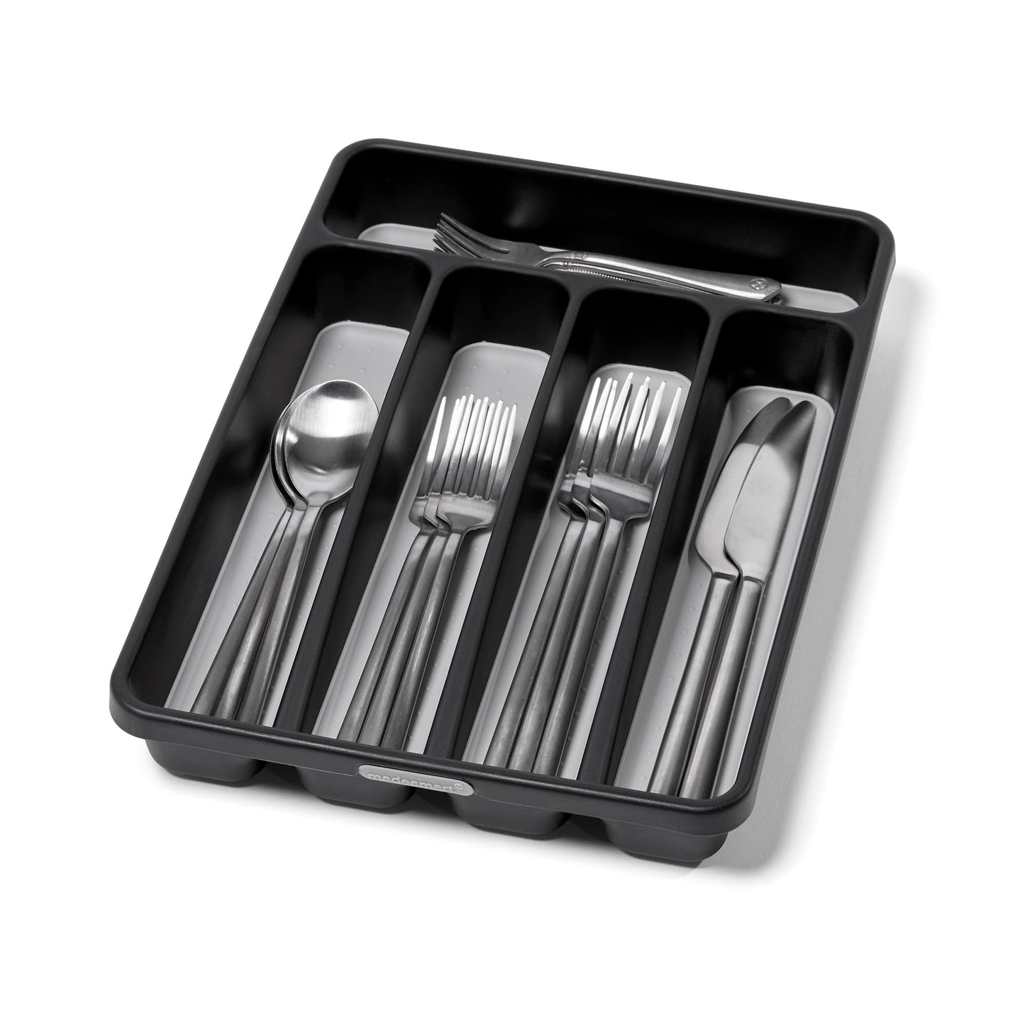 madesmart Classic Mini Silverware Tray, Soft Grip, Non-Slip Kitchen Drawer Organizer, 5 Compartments, Multi-Purpose Home Organization, BPA Free, Granite
