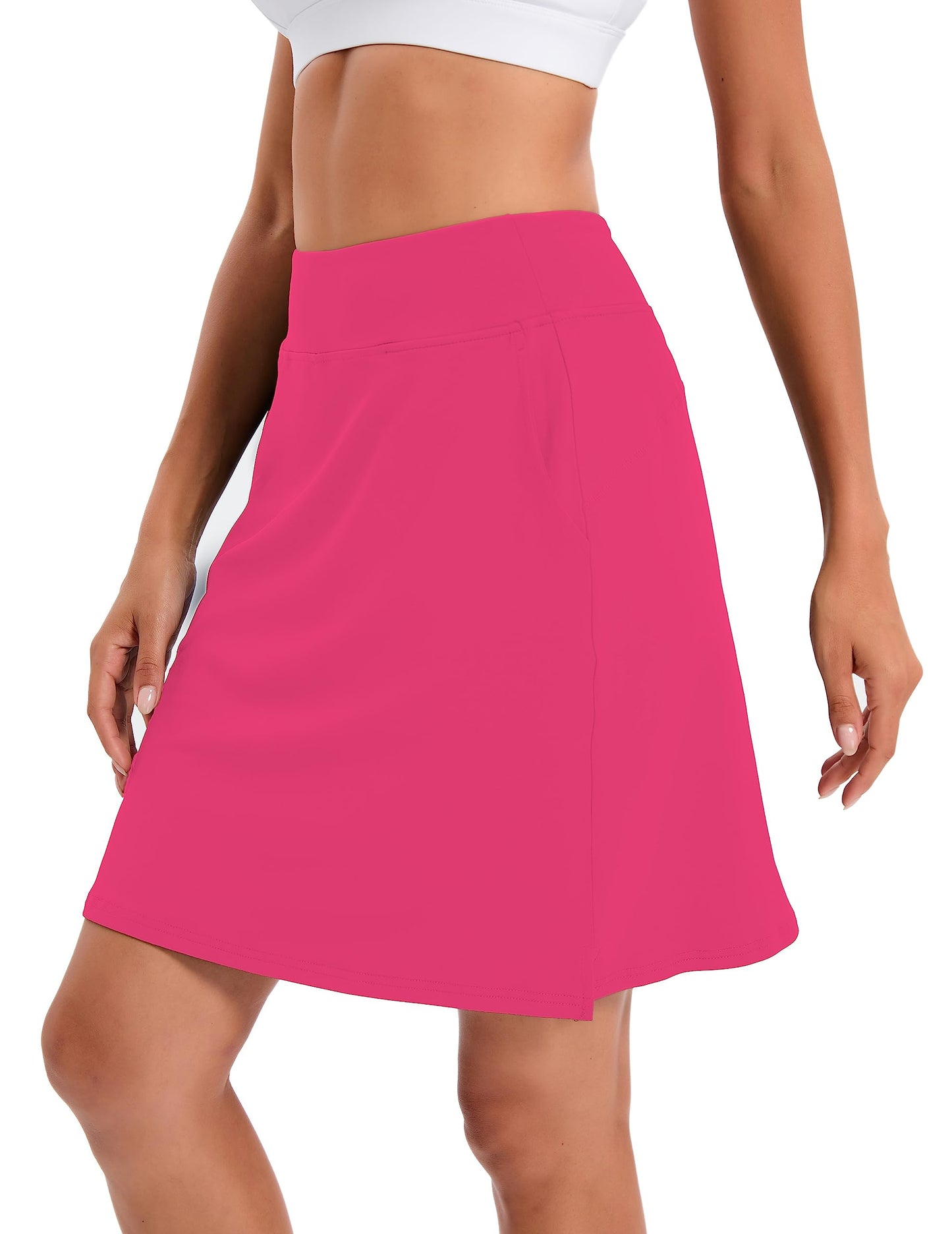 Jhsnjnr Women's Tennis Skirt Casual Knee Length Golf Skirts with Pockets Workout Athletic Skort Hot Pink