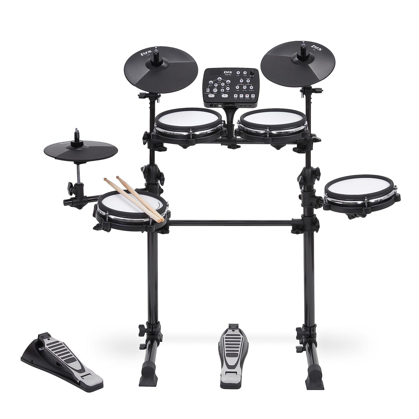 LyxJam 7-Piece Electronic Drum Kit, Professional Drum Set with Real Mesh Fabric, 209 Preloaded Sounds, 50 Play-Along Songs, Recording Capability, Cymbals & Kick Pedal, Drum Sticks And Key Included