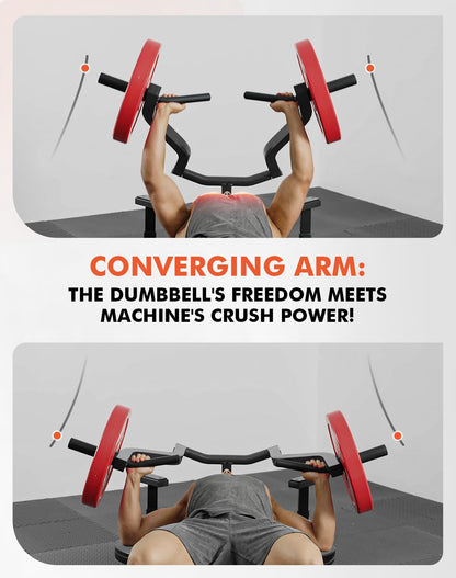 GMWD Chest Press Machine, 1250LBS Bench Press Machine with Independent Converging Arms, Adjustable Flat Incline Bench for Chest, AB Workouts, Shoulder Home Gym Equipment, Black, V1